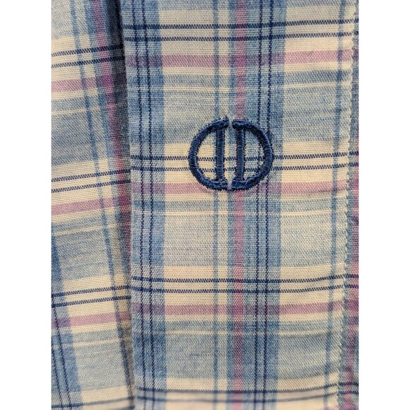 David Donahue Long Sleeve Blue/Pink Check Button Up Mens Dress Shirt 18 34/35 - Picture 6 of 8